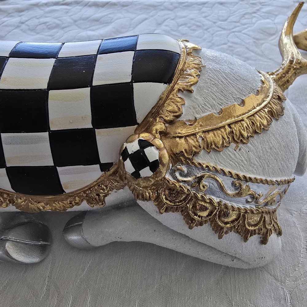 Set of Mckenzie Childs Courtly Check White Bow Deer. Holiday Gorgeous! - Picture 6 of 16